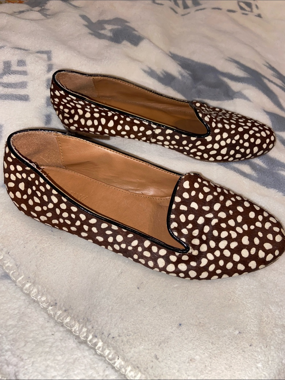 CORA CALF HAIR FLATS Smoking Slipper Deer Fawn Animal Print J CREW LEATHER - Picture 3 of 7